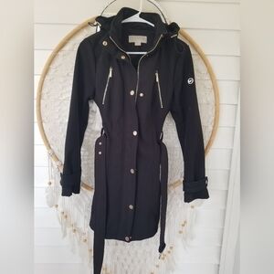 Michael Kors Black Jacket/Coat With Gold Emblem & Details Beautiful Size XSmall